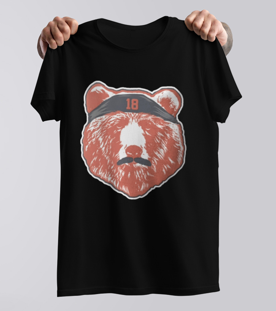 Caleb Williams Red Bear Head 18 Black Headband Mustache Chicago Bears T-Shirt