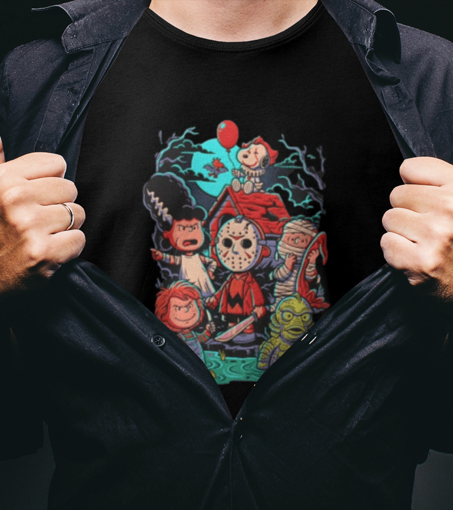 Snoopy Charlie Brown Halloween Monster Mash Up Cartoon Characters T-Shirt