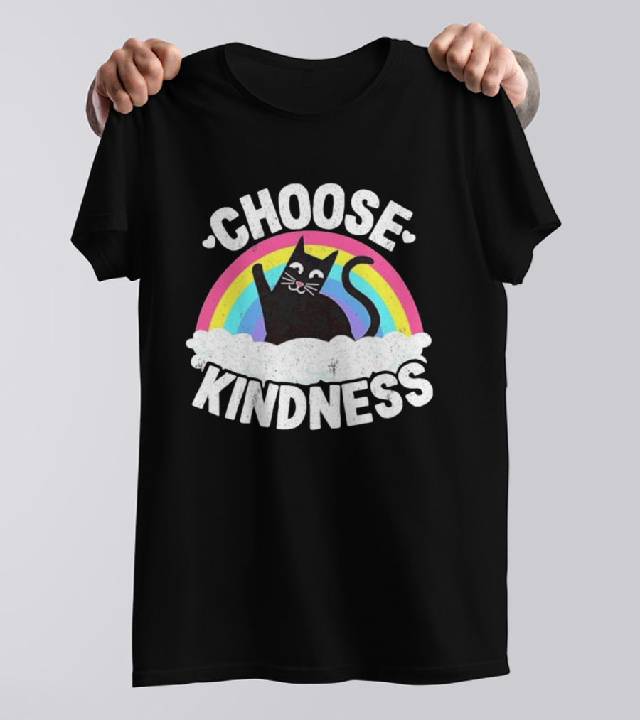 Choose Kindness Black Cat Rainbow T-Shirt