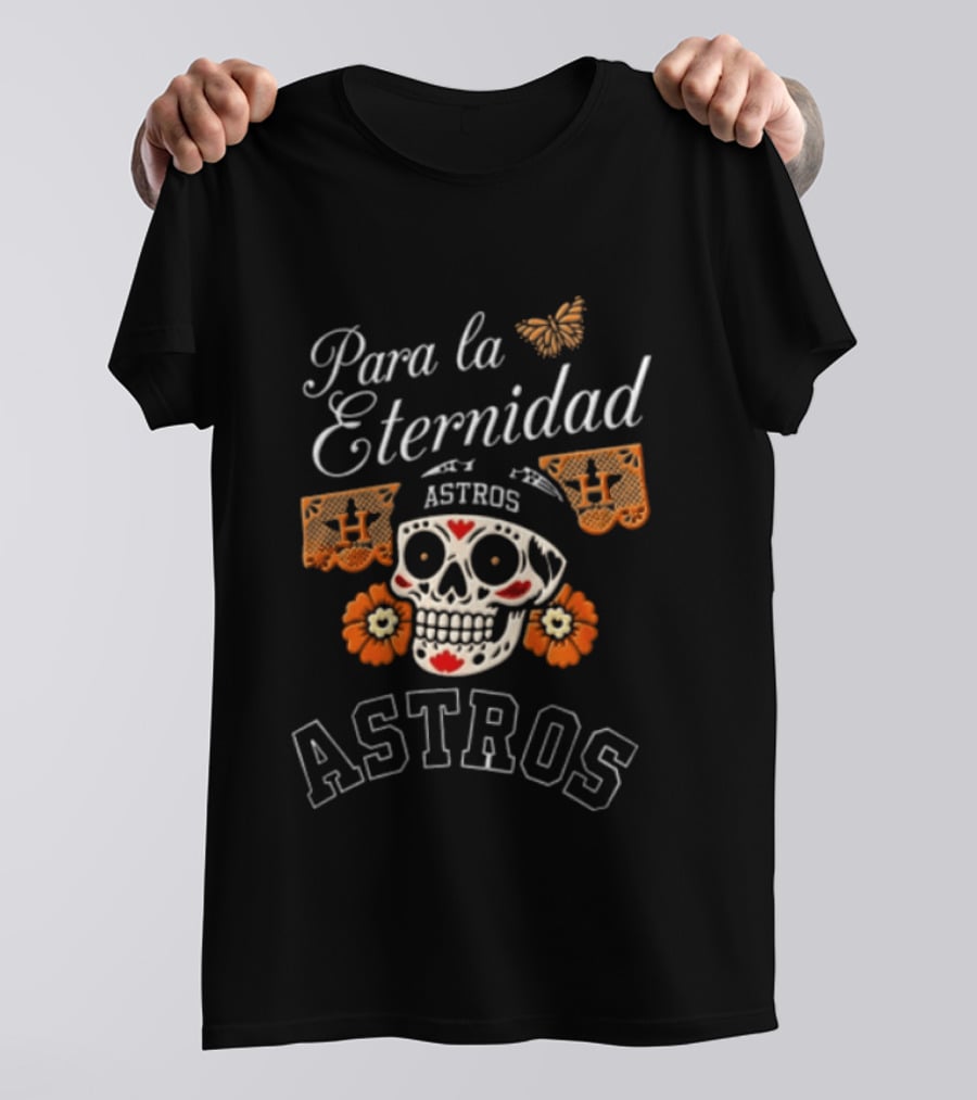 Para La Eternidad Astros Sugar Skull Bandana Flowers Butterfly T-Shirt