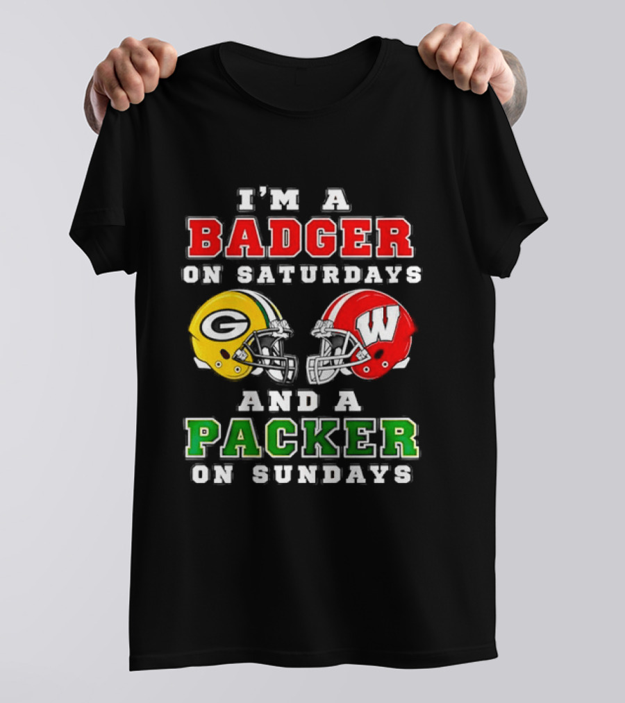 Badger Saturdays Packer Sundays Wisconsin Football Helmets T-Shirt