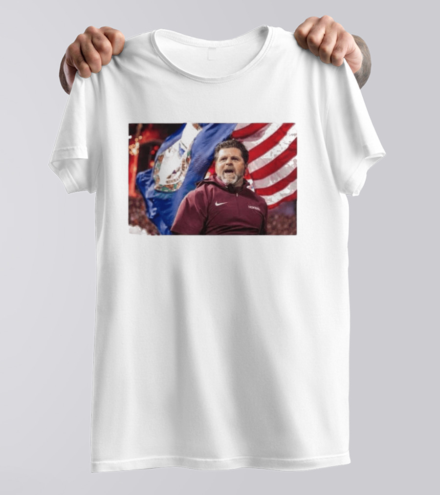 Virginia Tech Hokies Coach Brent Pry With Flags T-Shirt