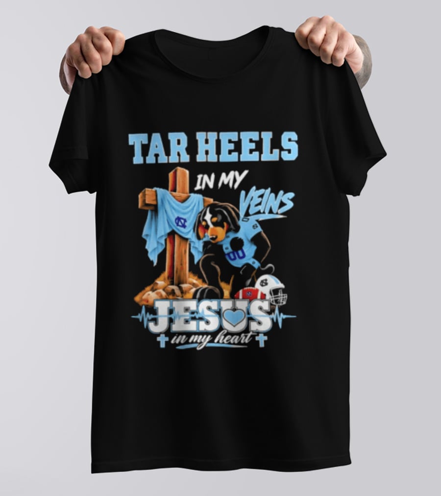 Tar Heels In My Veins Jesus In My Heart Football Dog T-Shirt