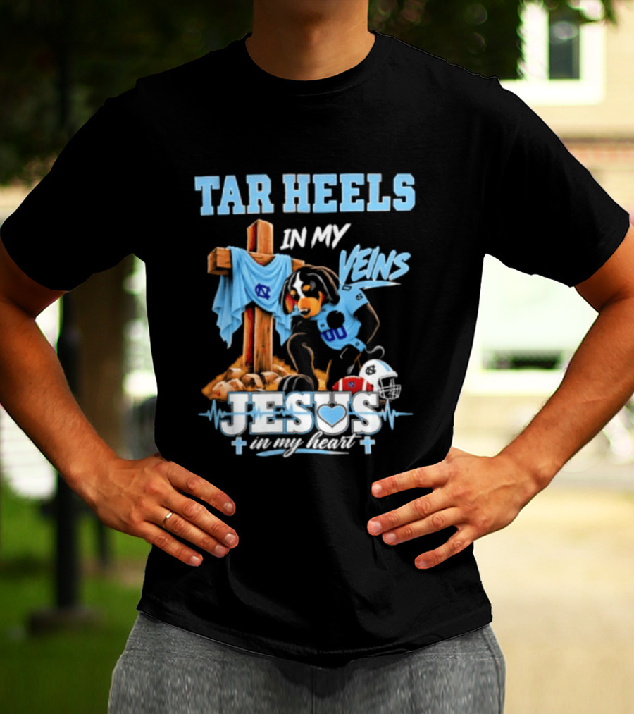 Tar Heels In My Veins Jesus In My Heart Football Dog T-Shirt