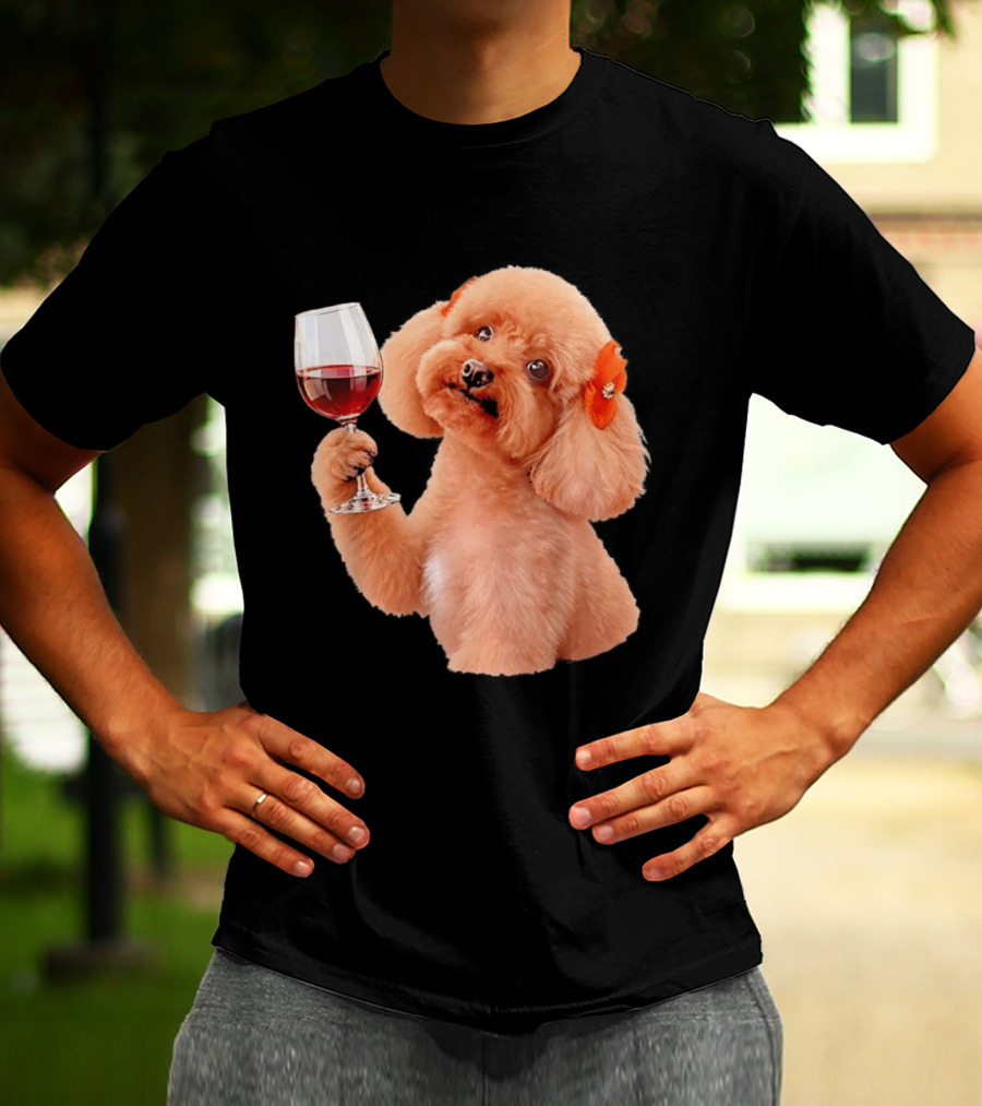 Poodle With Wine Glass And Red Bow Accessory T-Shirt
