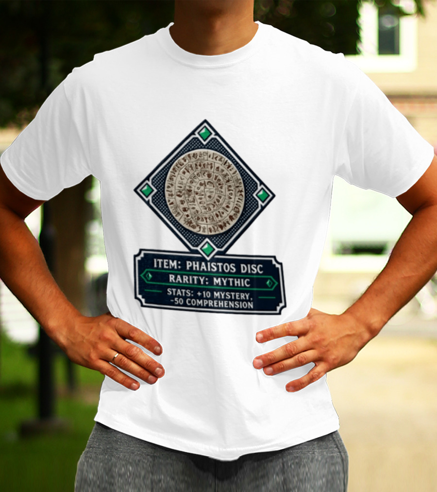 Item Phaistos Disc Rarity Mythic Stats +10 Mystery 50 Comprehension T-Shirt