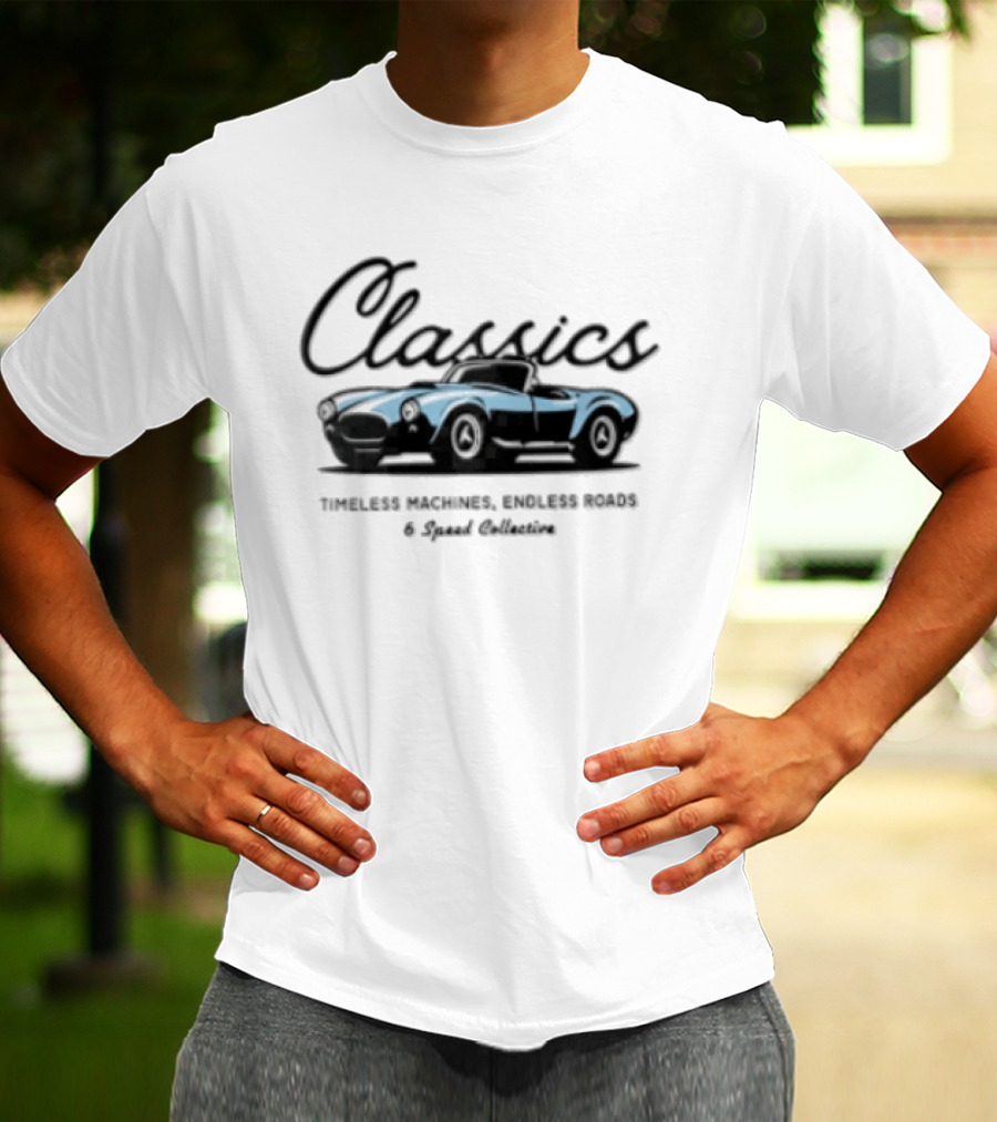 Classics Timeless Machines Endless Roads Blue Convertible Sports Car Speed Adventure T-Shirt