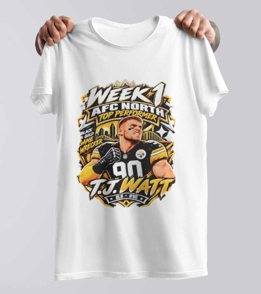 T.J. Watt Week 1 AFC North Top Performer Black Gold Game Wrecker T-Shirt