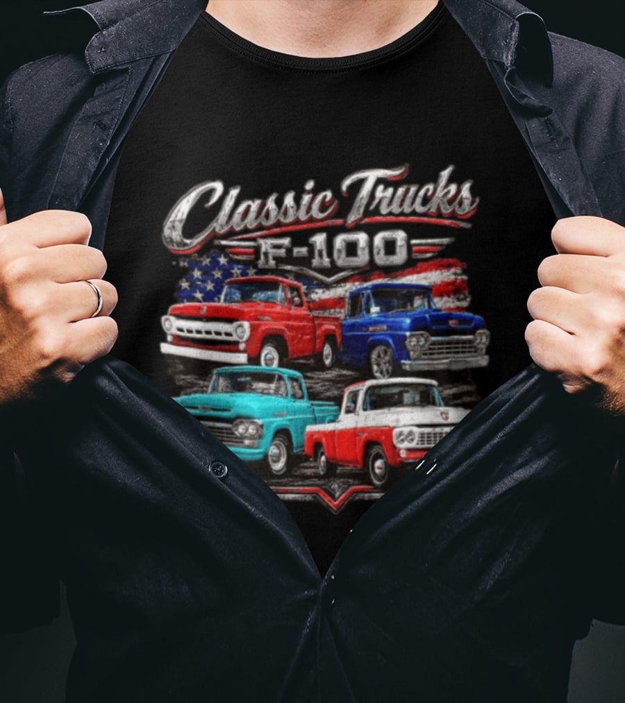 Classic Trucks F 100 Vintage Pickup American Flag T-Shirt