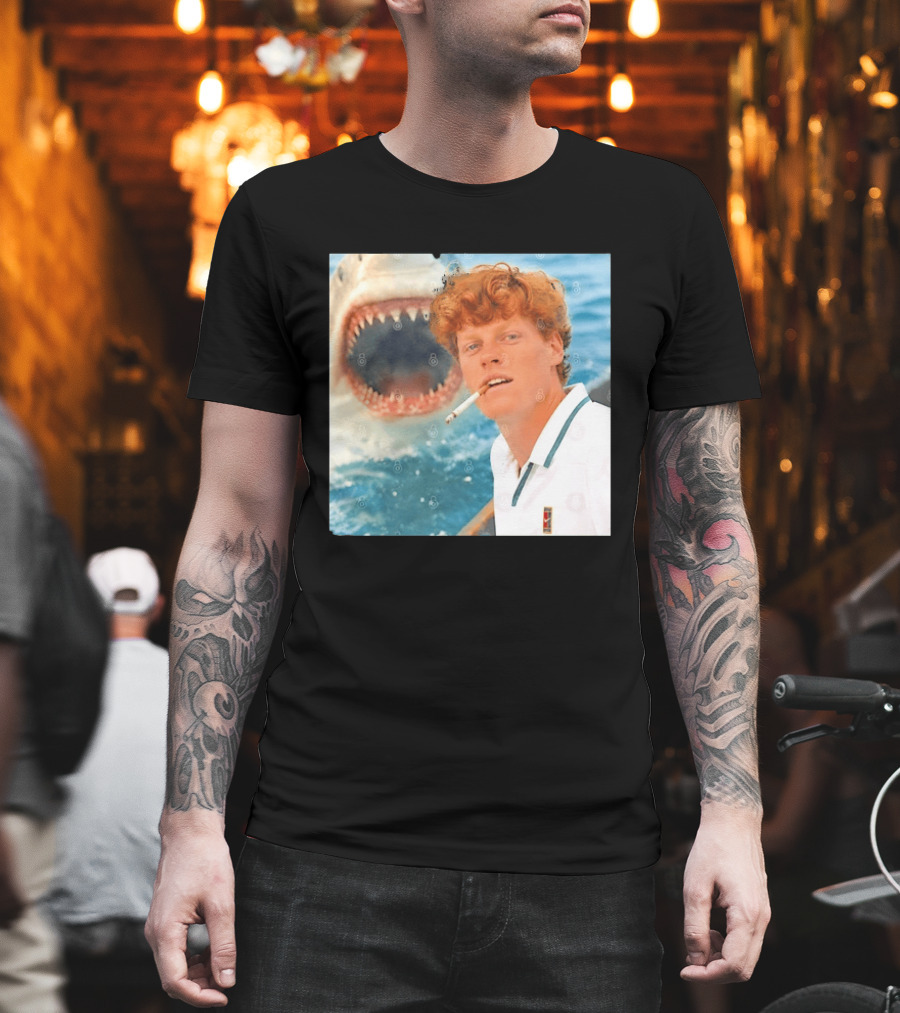 Jannik Sinner Smoking With Great White Shark Tennis Image T-Shirt