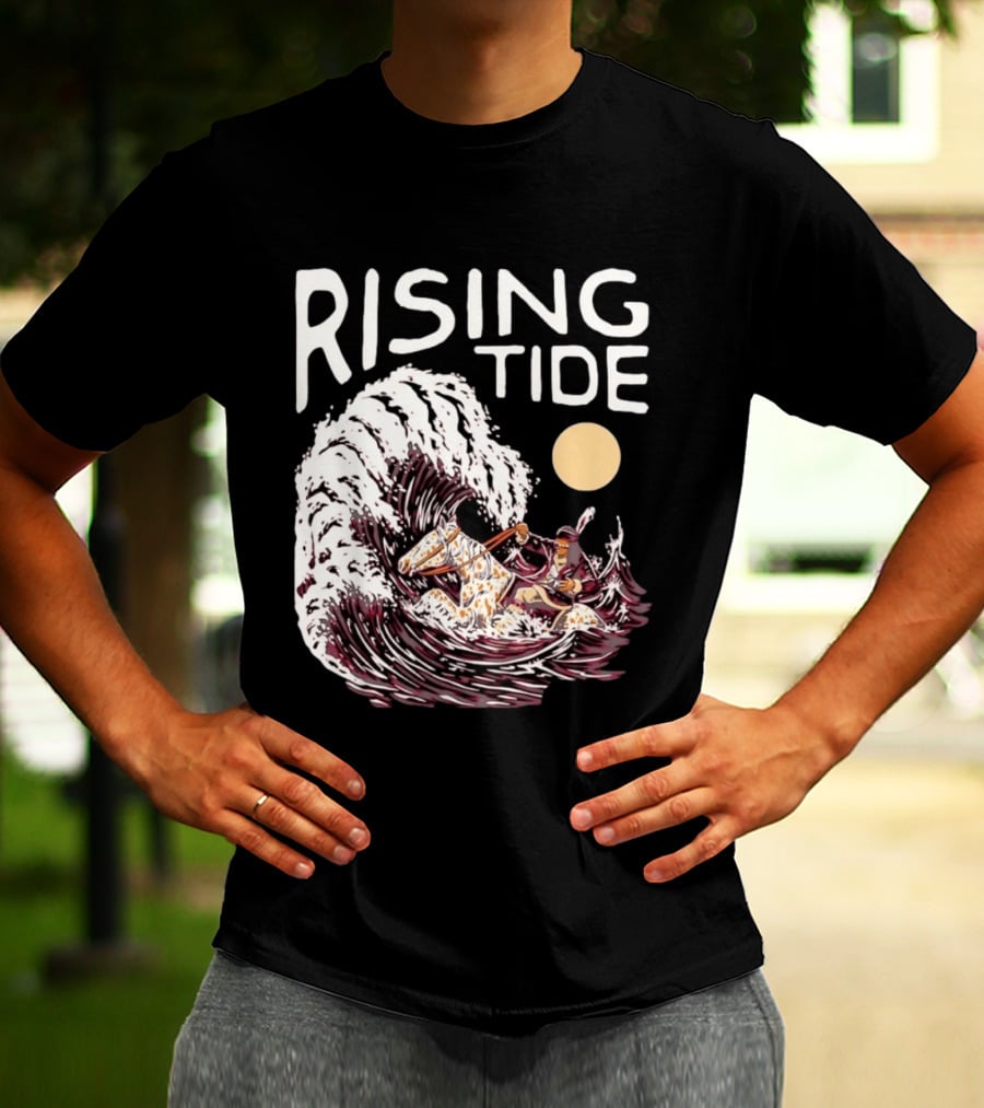 Rising Tide Surfing Horse Wave Native American Old Row T-Shirt