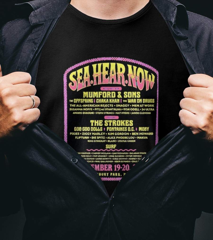 Sea Hear Now Festival 2026 Asbury Park NJ Lineup Featuring Mumford & Sons The Strokes And Surfer Performances September 19 20 T-Shirt