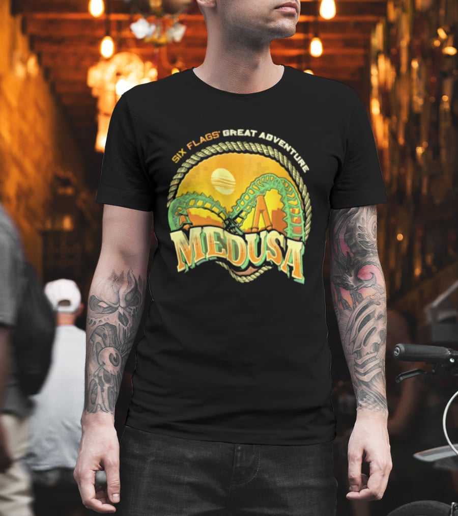 Six Flags Great Adventure Medusa Roller Loop Retro Sunburst T-Shirt