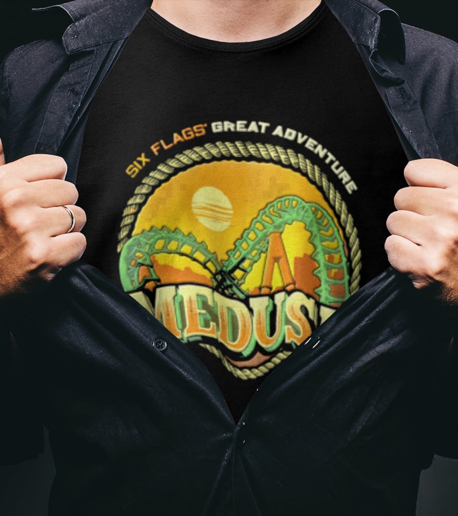 Six Flags Great Adventure Medusa Roller Loop Retro Sunburst T-Shirt