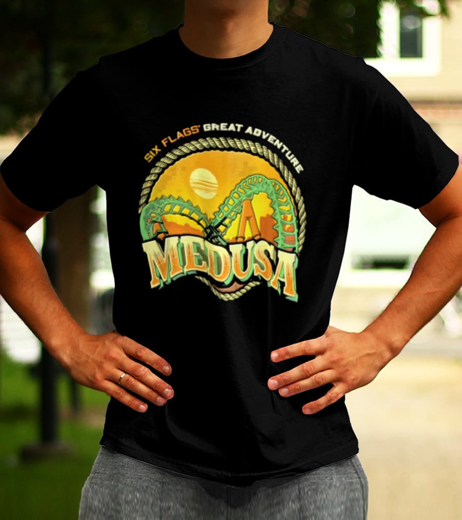 Six Flags Great Adventure Medusa Roller Loop Retro Sunburst T-Shirt