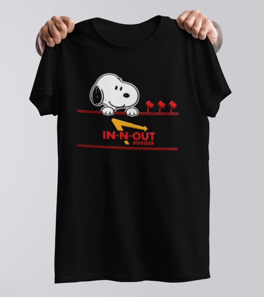 Snoopy Peeking Over In N Out Burger Red Lines With Palm Trees T-Shirt