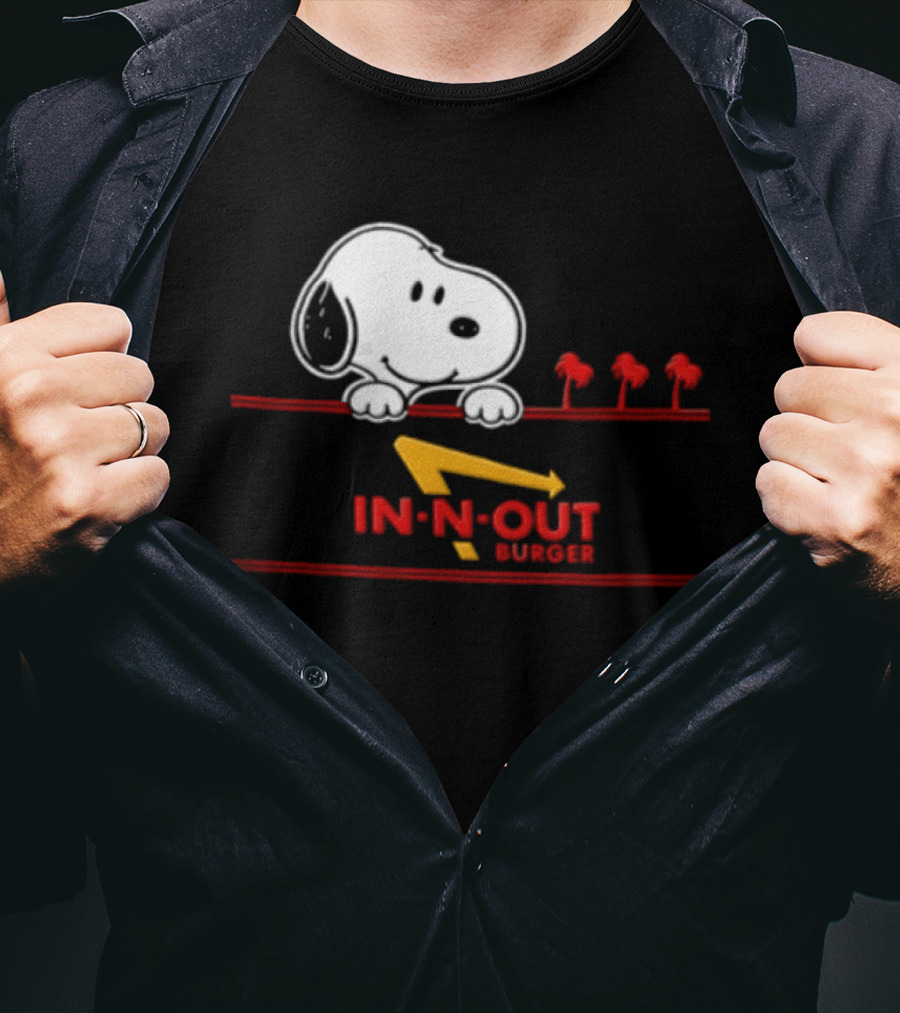 Snoopy Peeking Over In N Out Burger Red Lines With Palm Trees T-Shirt