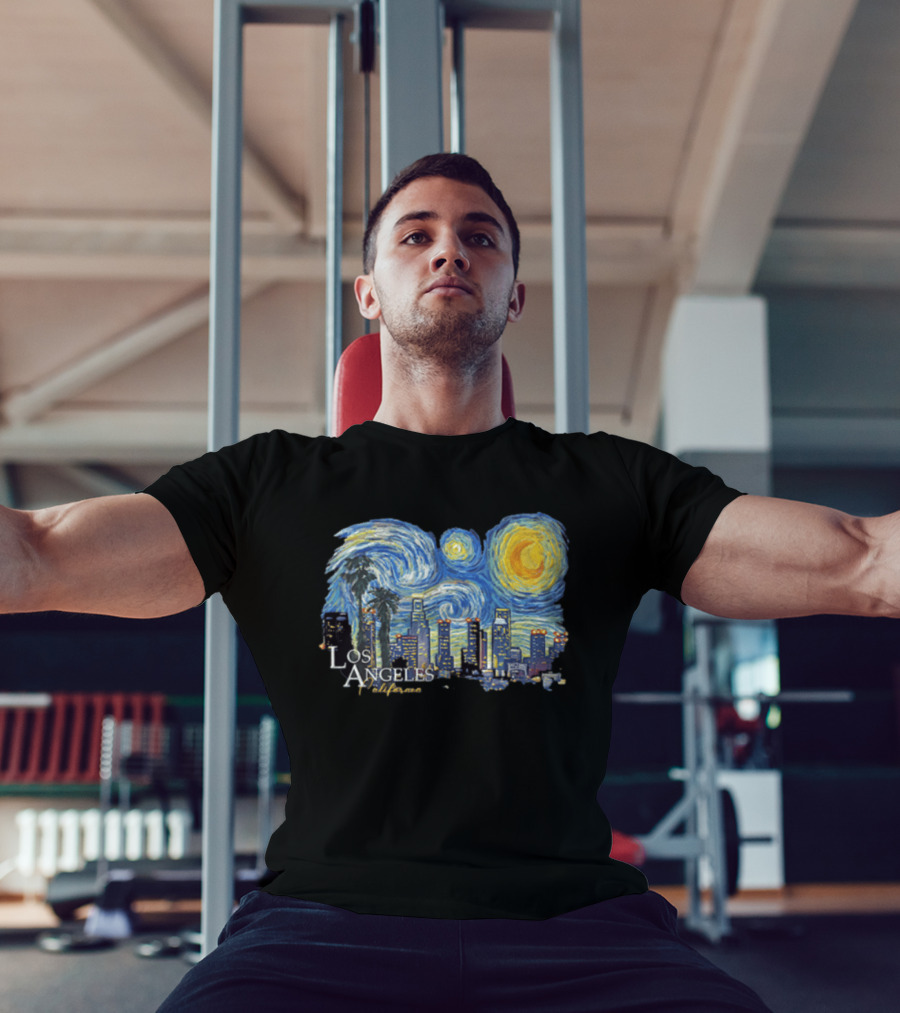 Los Angeles California Starry Night Skyline Palm Trees T-Shirt