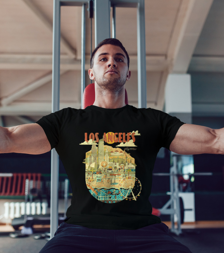 Los Angeles California Skyline Ferris Wheel And Beach Scene T-Shirt