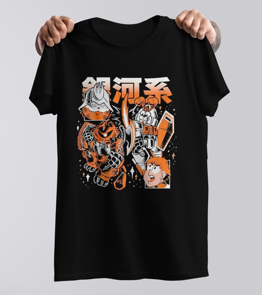 Mecha Galaxy Warrior Gundam Anime Kanji Robot Battle Scene T-Shirt