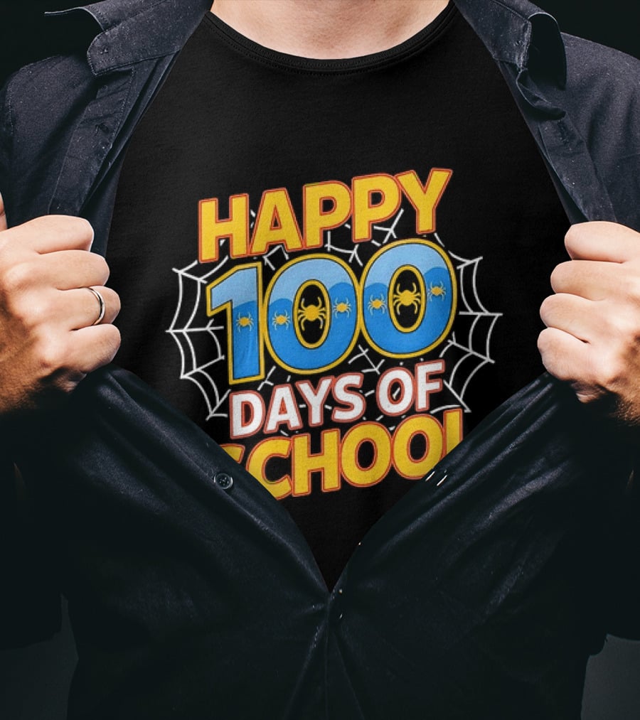 Happy 100 Days Of School Spider Web Teacher Celebration T-Shirt