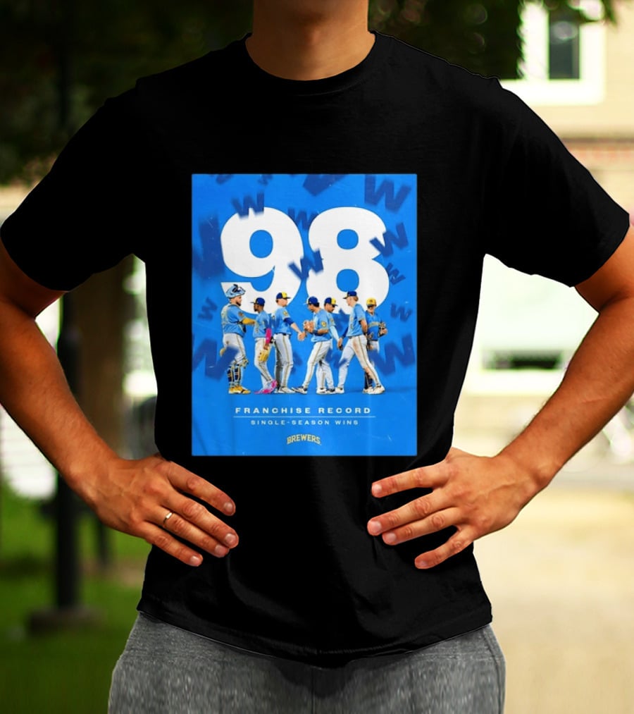 Milwaukee Brewers 98 Franchise Record Single Season Wins Team Celebration T-Shirt