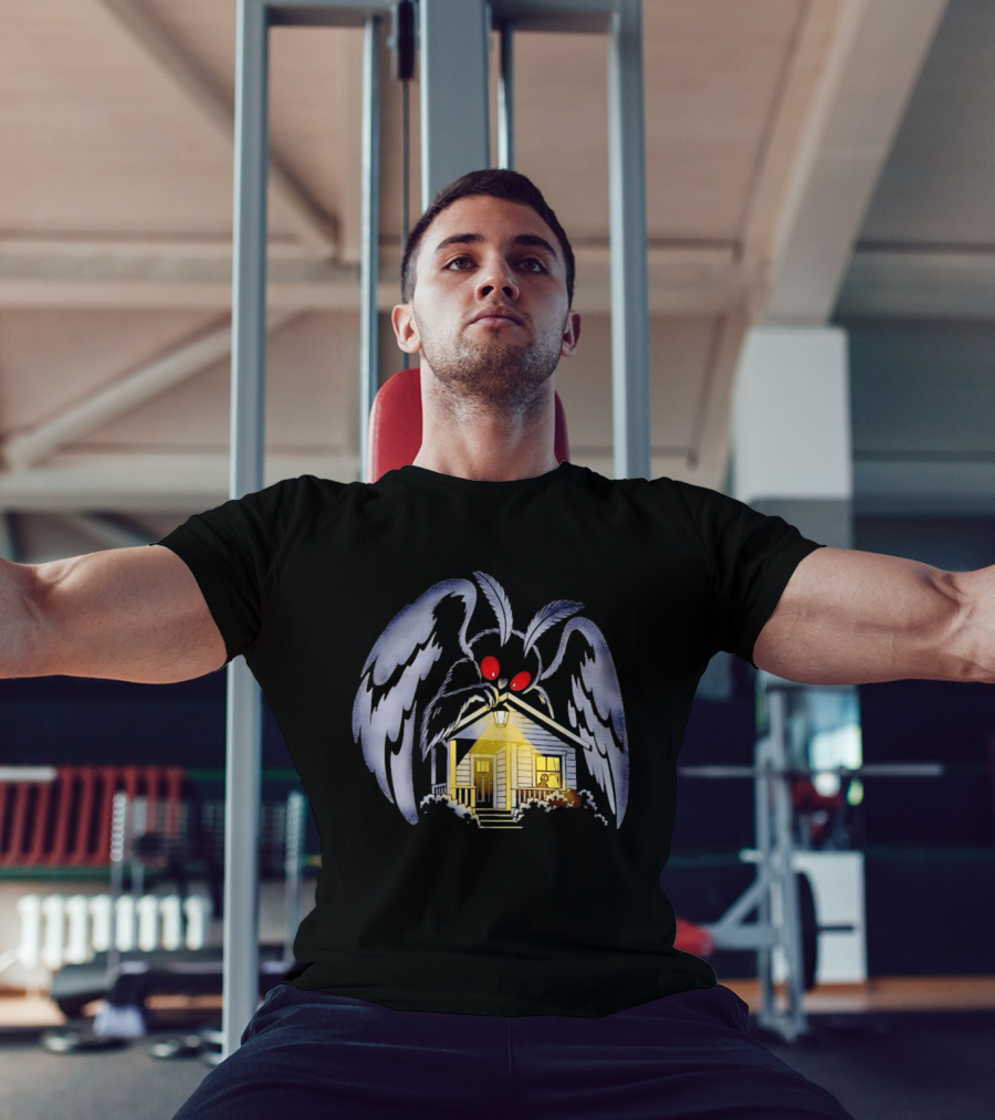 Mothman Drawn To Porch Light Cryptid Creature Illuminated House T-Shirt