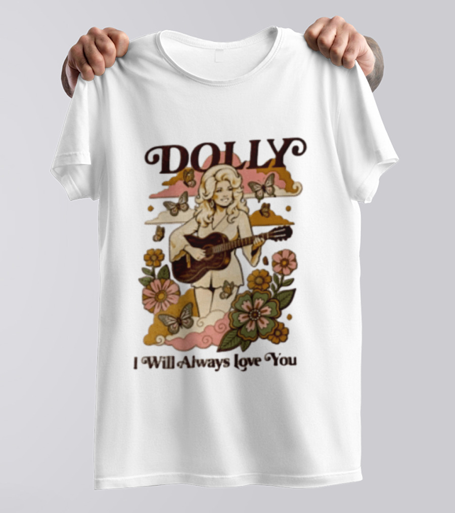 Dolly Parton I Will Always Love You Butterflies Flowers Guitar T-Shirt