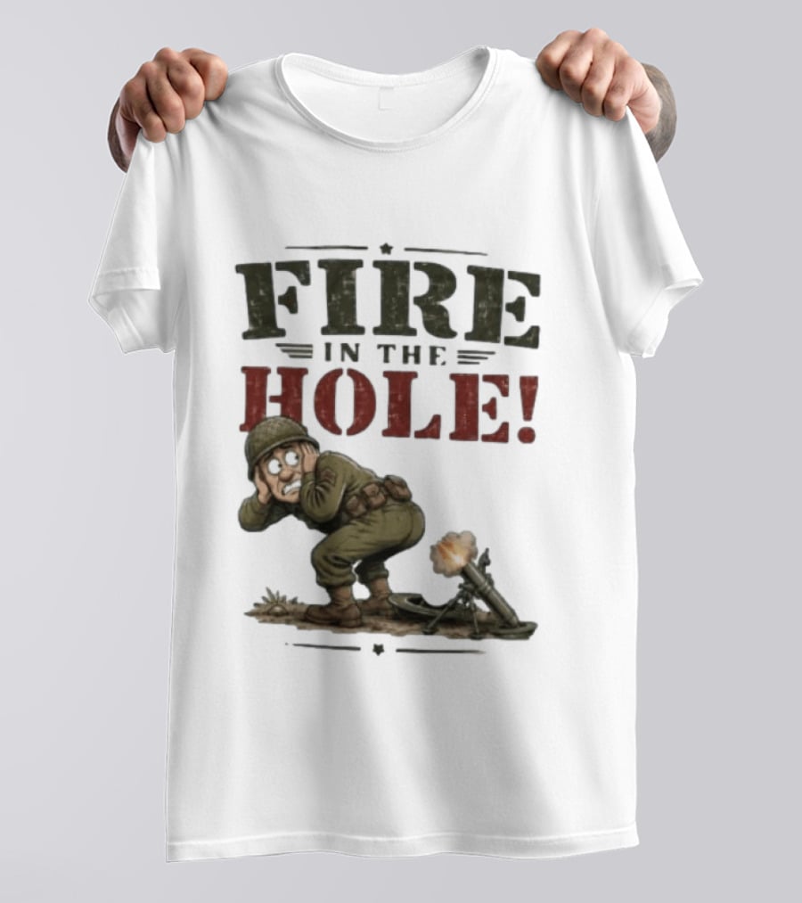 Fire In The Hole Soldier Mortar Cartoon Combat Humor T-Shirt