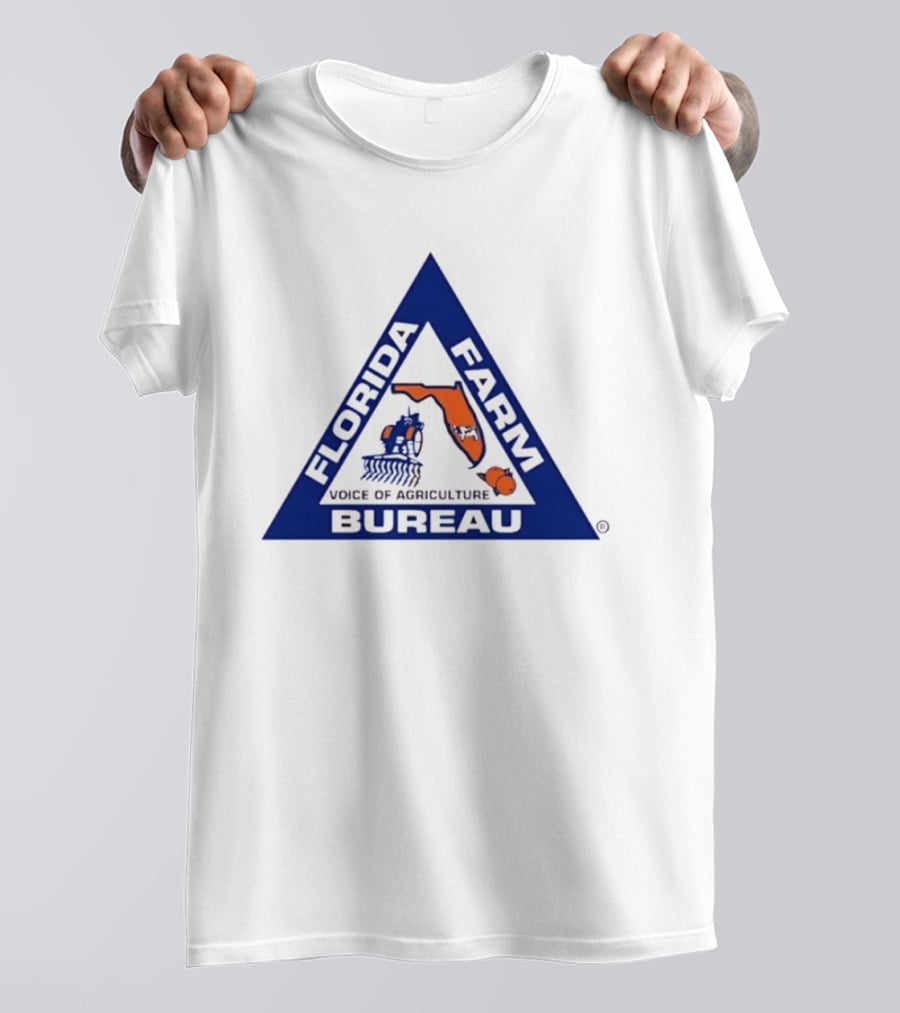 Florida Farm Bureau Voice Of Agriculture Triangle Logo With Map And Tractor T-Shirt