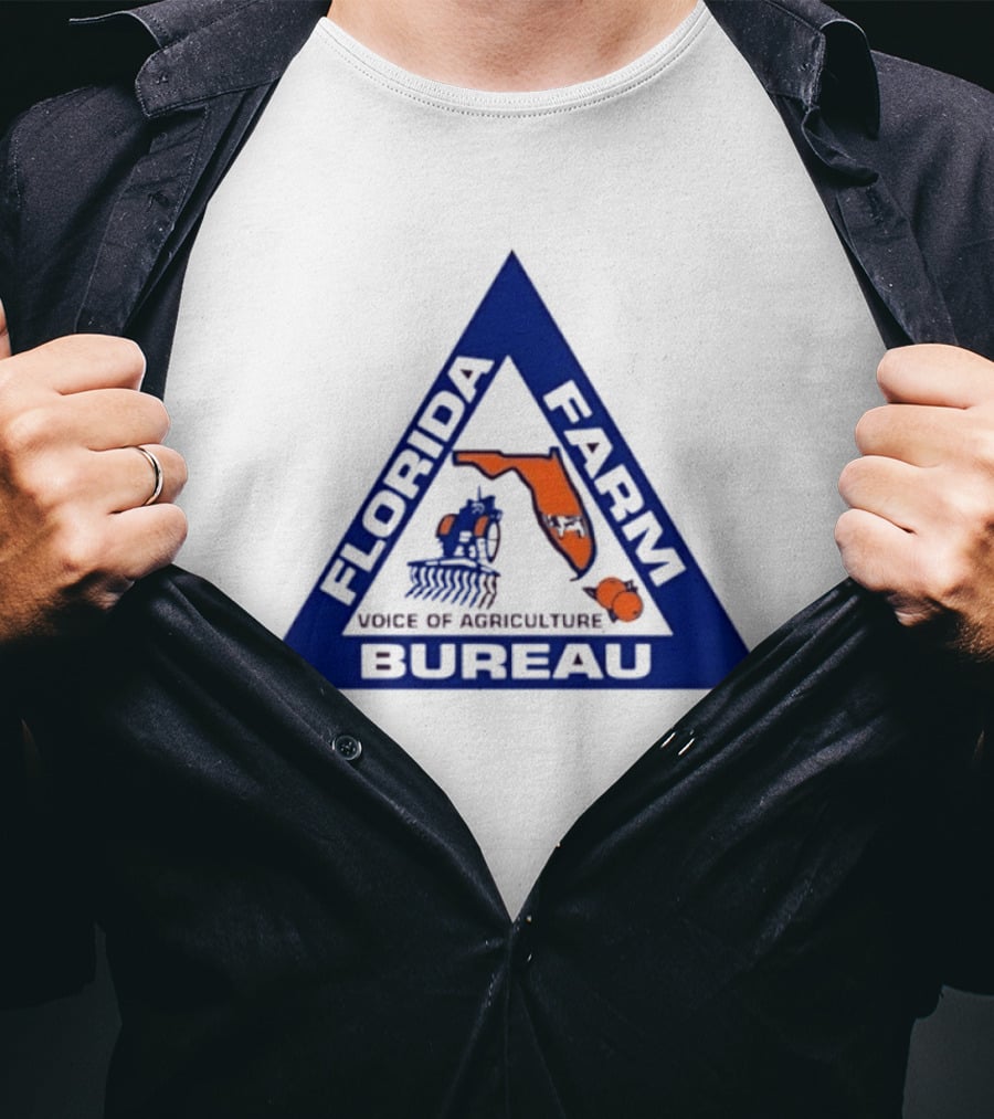 Florida Farm Bureau Voice Of Agriculture Triangle Logo With Map And Tractor T-Shirt