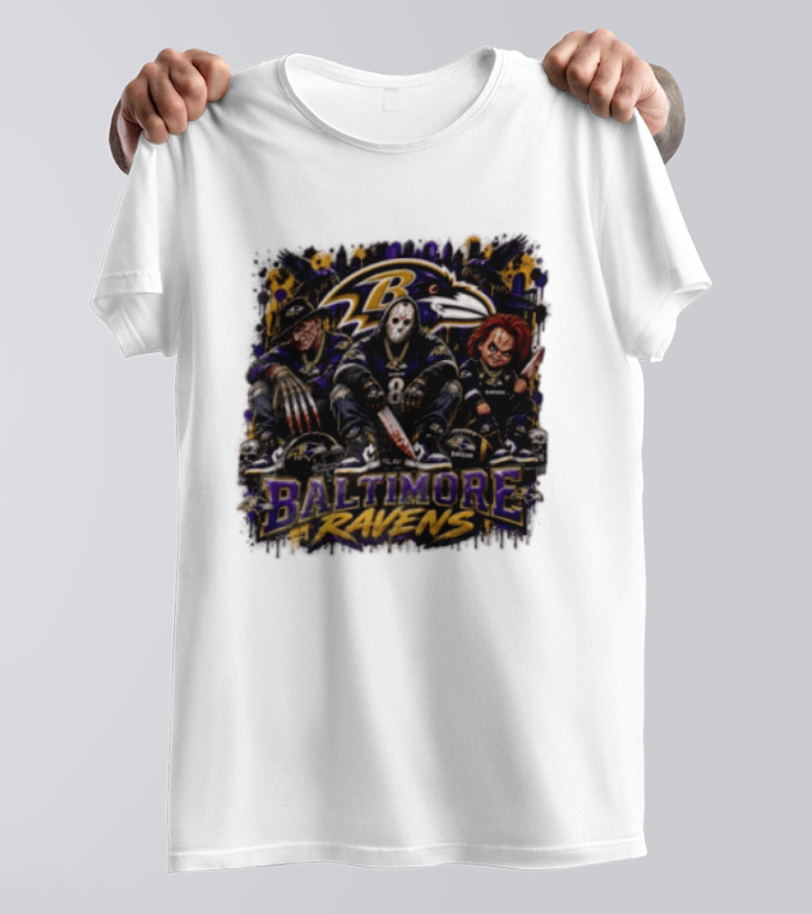 Freddy Krueger Jason Voorhees Chucky Baltimore Ravens Halloween Horror T-Shirt