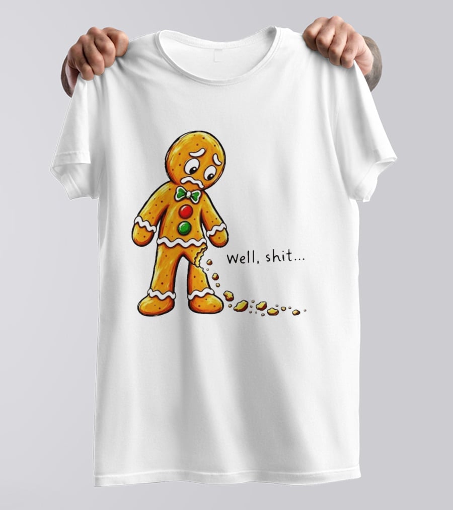 Gingerbread Man Well Shit Broken Cookie Bow Tie Colorful Buttons T-Shirt