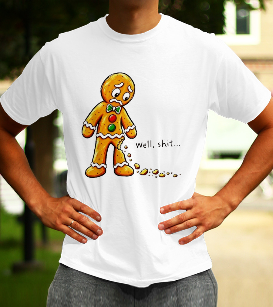 Gingerbread Man Well Shit Broken Cookie Bow Tie Colorful Buttons T-Shirt