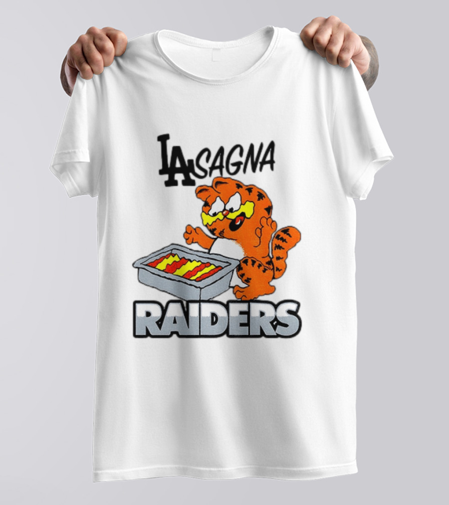 LA Lasagna Raiders Orange Cat Eating Lasagna Sports Rivalry T-Shirt