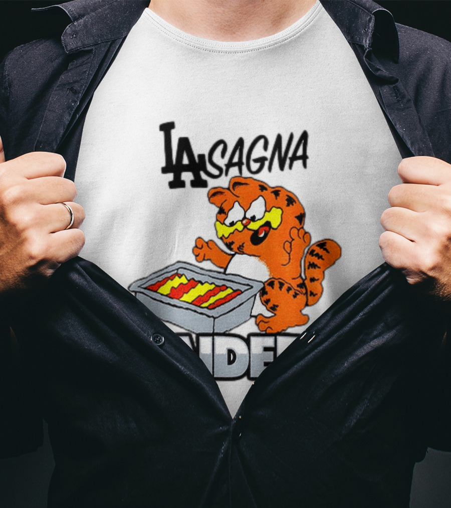 LA Lasagna Raiders Orange Cat Eating Lasagna Sports Rivalry T-Shirt