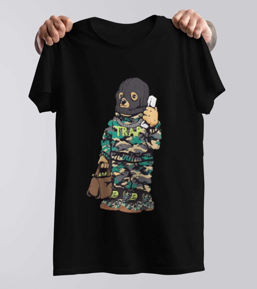 Bear Balaclava Camouflage Trap Outfit With Phone And Bag T-Shirt