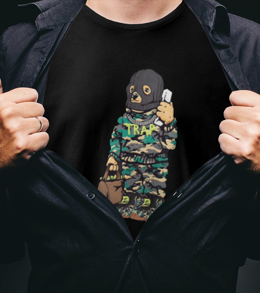 Bear Balaclava Camouflage Trap Outfit With Phone And Bag T-Shirt