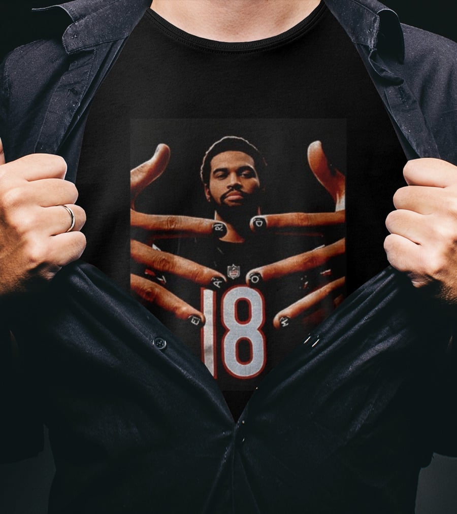 Sure, Here's A Revised Title: Caleb Williams Bear Down Black 18 Football Nails T-Shirt