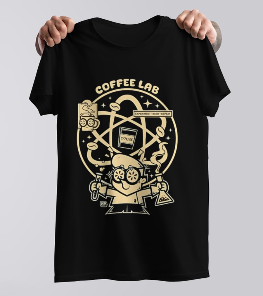 Coffee Lab Experiment Brew Repeat Dexter Scientist Atomic Coffee Cartoons T-Shirt