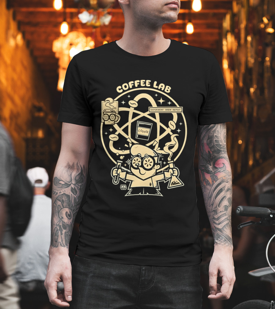 Coffee Lab Experiment Brew Repeat Dexter Scientist Atomic Coffee Cartoons T-Shirt