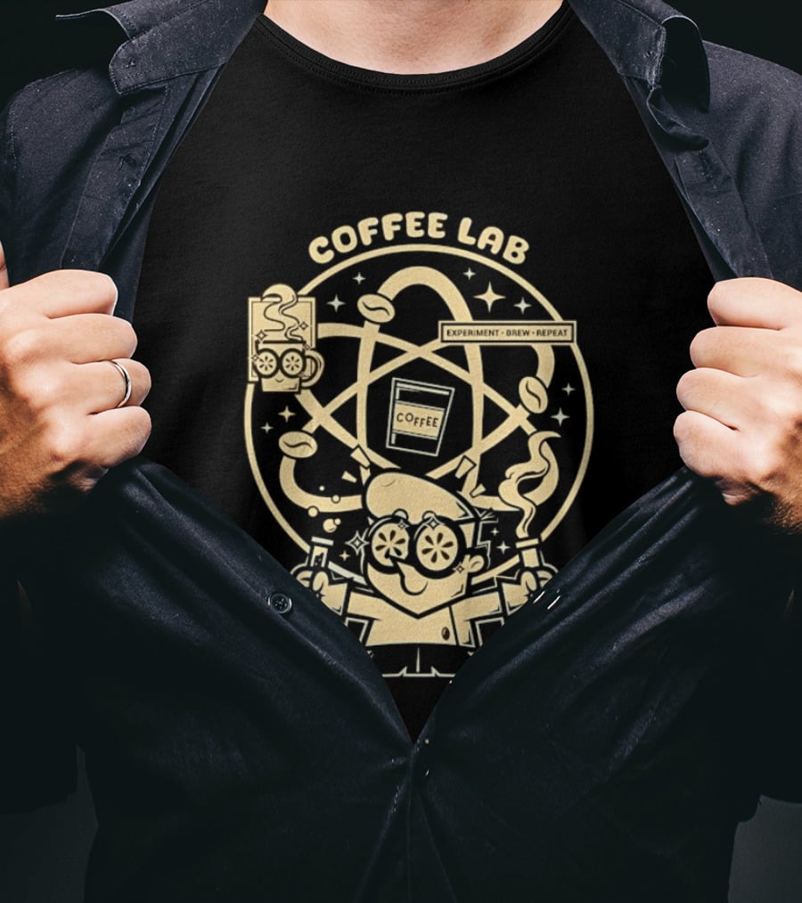 Coffee Lab Experiment Brew Repeat Dexter Scientist Atomic Coffee Cartoons T-Shirt