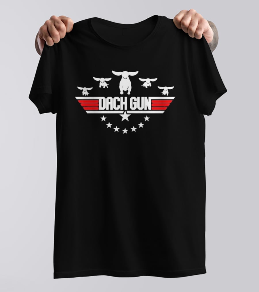 Dach Gun Dachshund Dog Lover Star And Wing Motif T-Shirt