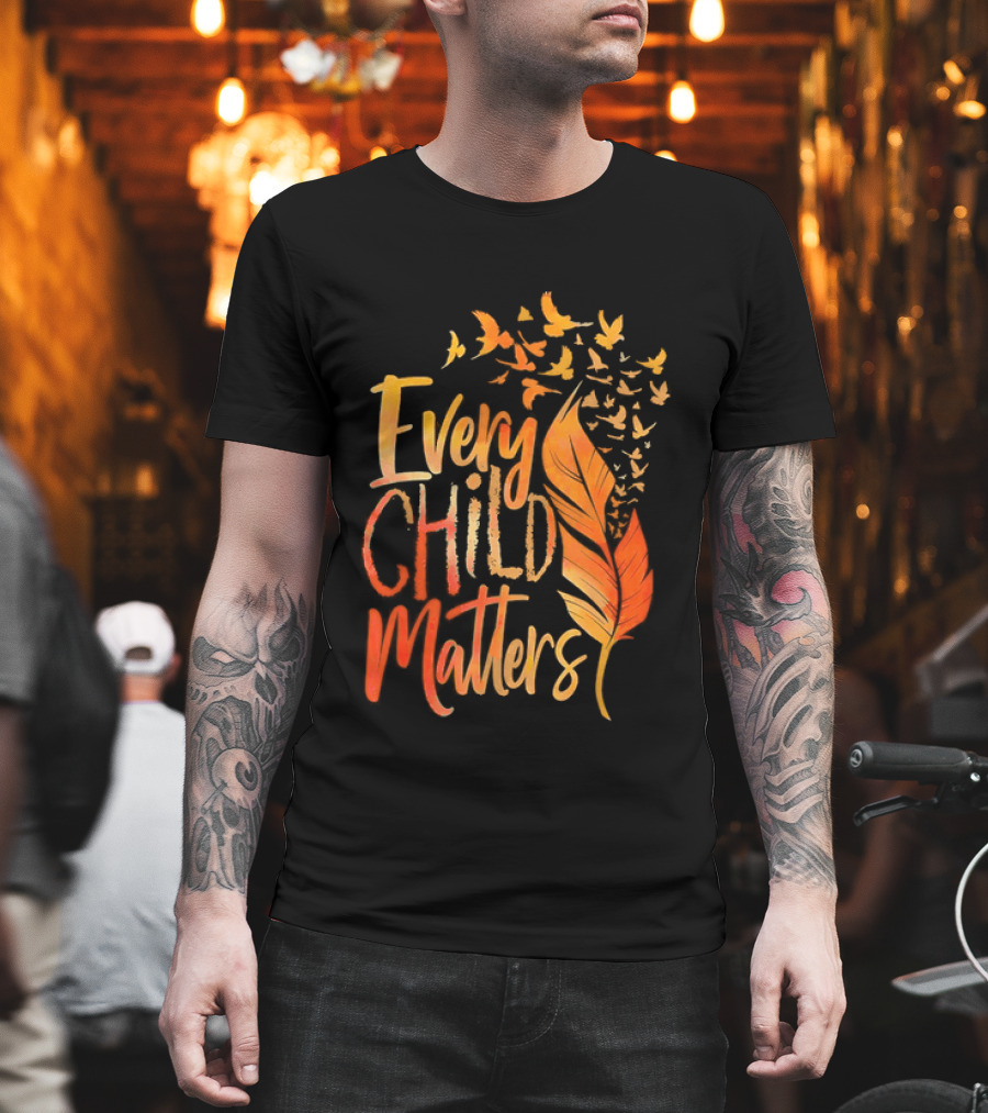 Every Child Matters Feather And Birds Orange Day Awareness T-Shirt