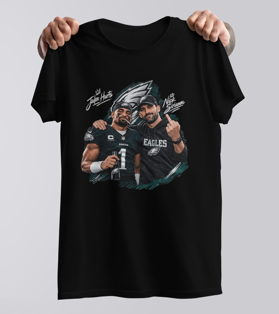 Philadelphia Eagles Jalen Hurts Nick Sirianni Celebratory Moment T-Shirt