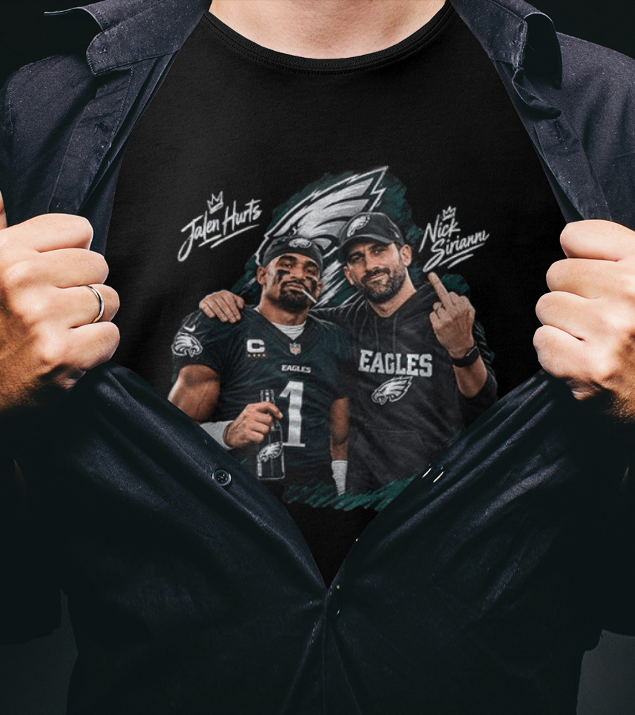 Philadelphia Eagles Jalen Hurts Nick Sirianni Celebratory Moment T-Shirt