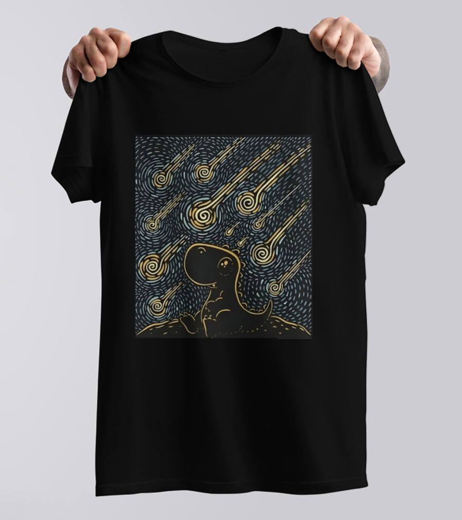 Make A Wish Dinosaur Under Shooting Star Swirl Night Sky T-Shirt