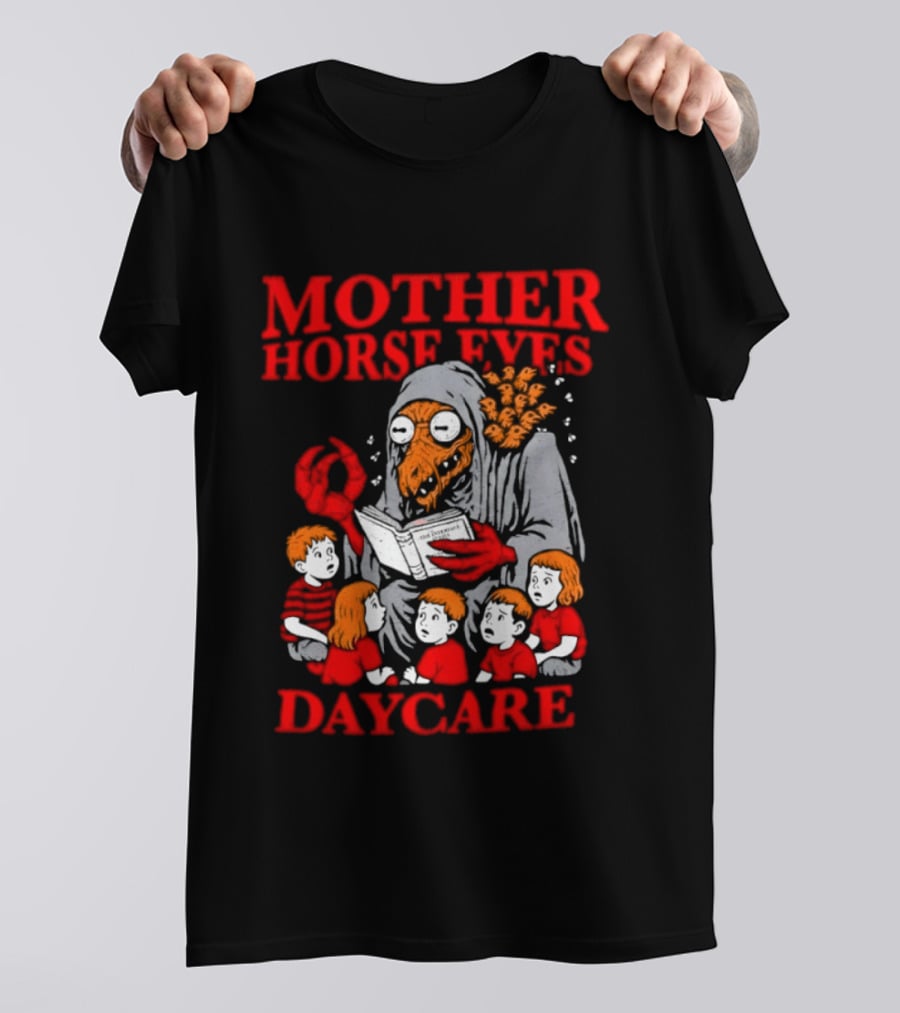 Mother Horse Eyes Daycare Creepy Creature Reading To Children T-Shirt