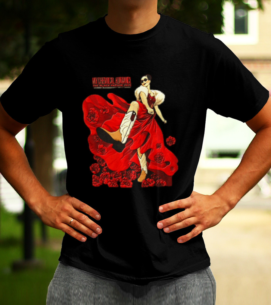 My Chemical Romance The Black Parade Tour 2025 Woman Red Dress Cowboy Boots Flowers T-Shirt