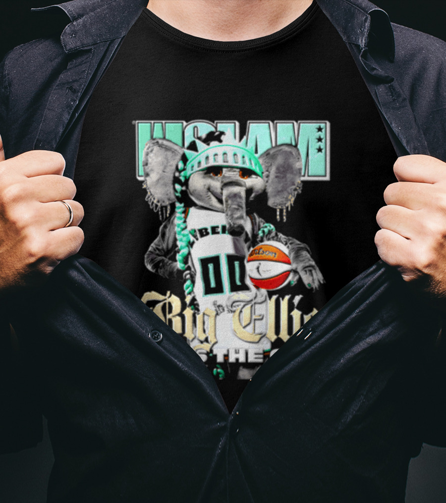 New York Liberty Big Ellie Runs The City Statue Crown Basketball T-Shirt